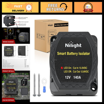 12V 140AMP Dual Battery Isolator Relay - Smart VSR Automatic Charger for Truck,