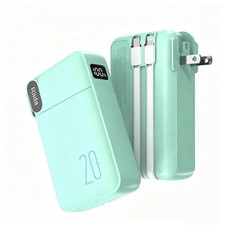 20000mAh Portable Charger, Power Bank Built-in Cables  AC Wall Plug Travel