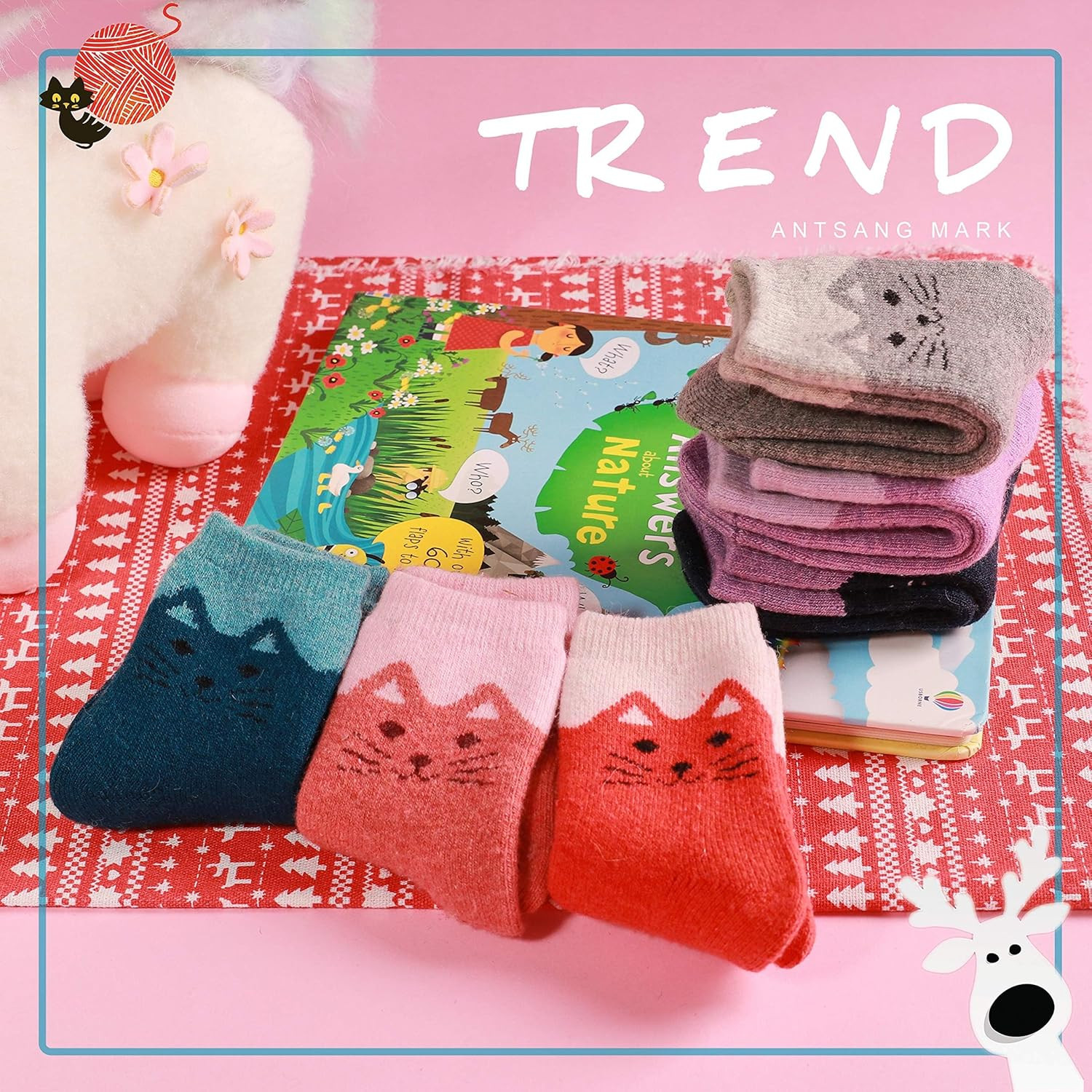 Kids Merino Wool Hiking Socks Warm Thermal Crew Boot Socks 6 Pairs