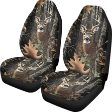 Deer Car Seat Covers Front Seats Only Camo Auto Hunting Forest 
