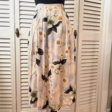 Vintage 90s/Y2K Cottagecore Floral Print Midi Skirt Elastic Waist Pockets Size M