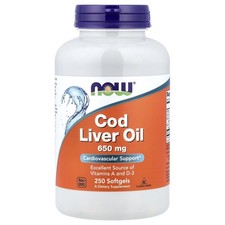 Now Foods Cod Liver Oil 650 mg 250 Softgels GMP Quality Assured