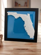 Framed Florida Topographical Map Art: Coastal Nautical Chart