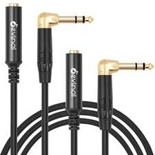 Right Angle 1/4 Inch TRS Male to 1/4 Inch TRS Female Cable, 6.35mm Stereo Hea...