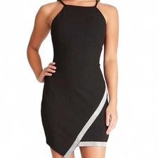 BCX Black Rhinestone Trim Asymmetrical Party Dress Juniors XL Bodycon Cocktail