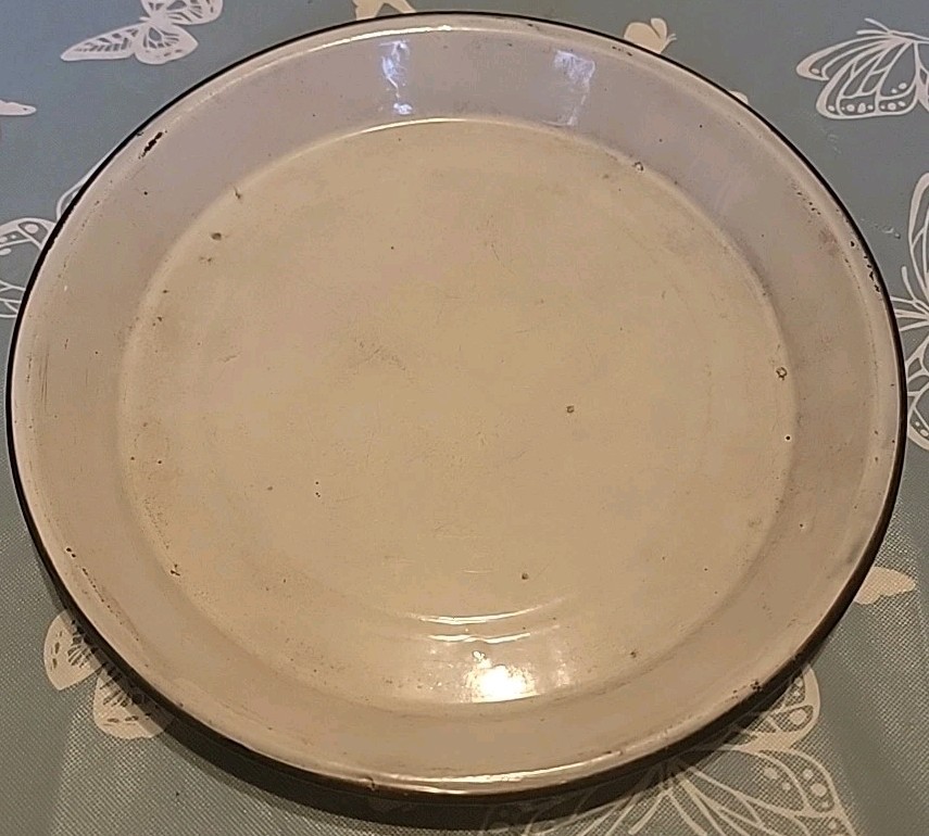 Antique Brown White Swirl Enamelware Granite Graniteware Pie Plate EXCELLENT 9"