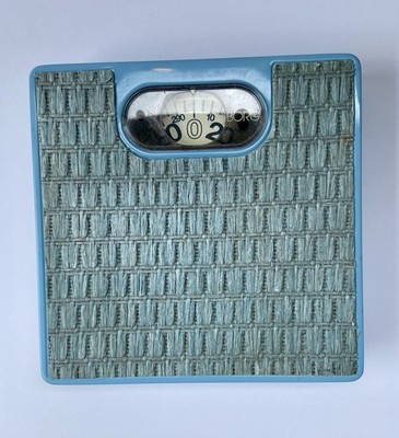 Vintage BORG Bathroom Scale Light Baby Blue Woven Wicker 1980 s Movie Prop