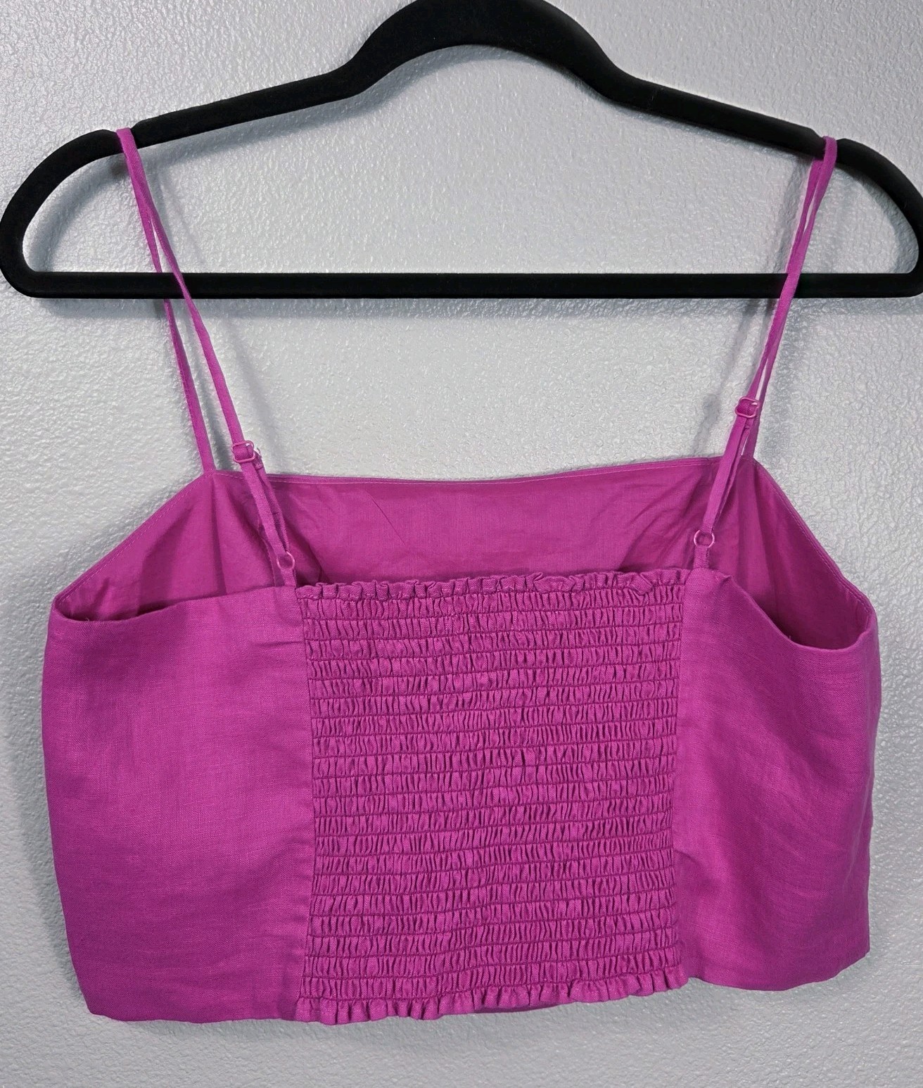 Boden Pink Linen Crop Cami Top Smocked Back Adjustable Straps US 10 image 2
