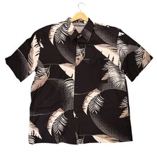 Alan Stuart Button Up Shirt Mens XL Black Vintage Tropical Palm Leaf Print