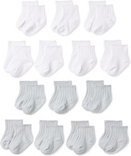 Unisex Babies' Ribbed Ankle Non-Slip Grip Socks, 14 Pairs
