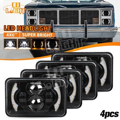 For GMC Sierra Classic C1500 C2500 C3500 Pickup Newest 4x6'' LED Headlights DRL