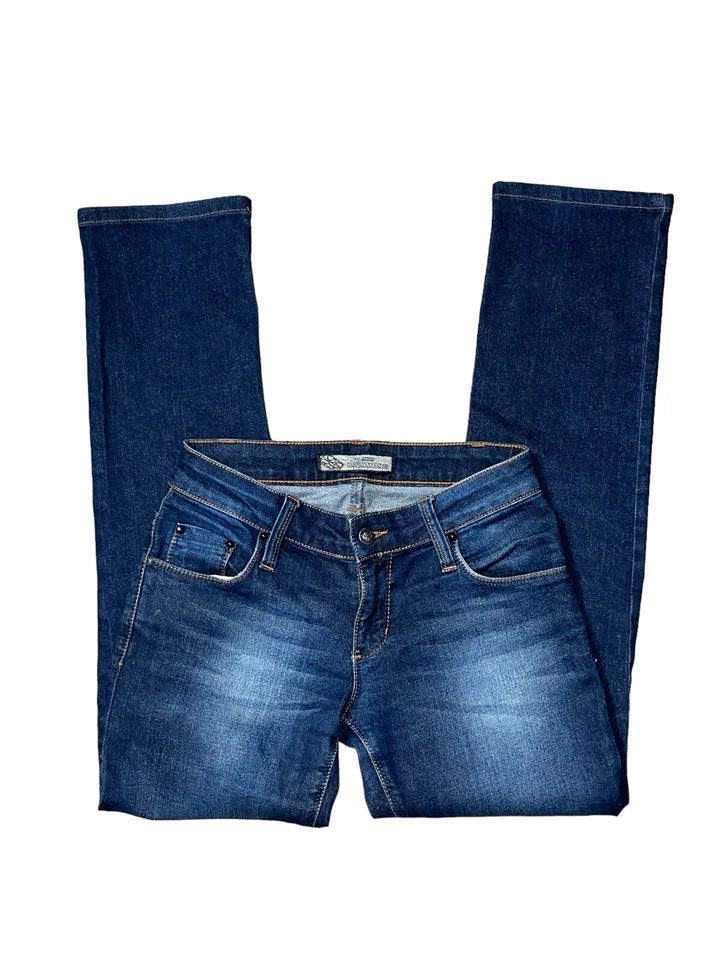 Pantalones de mezclilla elásticos ajustados de algodón lavado oscuro tiro bajo John Richmond 29 para mujer Foto 2 de 4