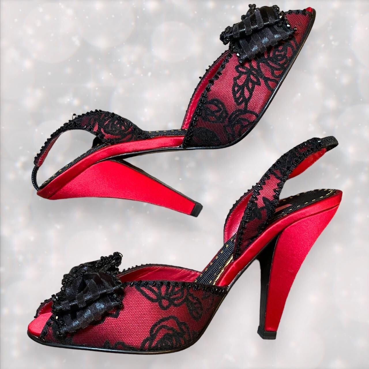 Vintage Y2K Betsey Johnson Black & Red Lace Kitte… - image 1