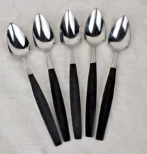 Mid Century Modern Stainless Japan Black Composite 5 Lot Grapefruit Spoon 6 1/2”