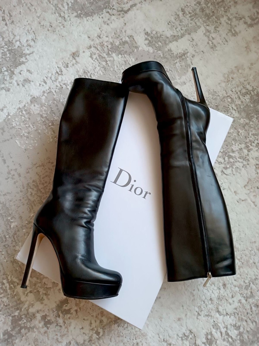Christian Dior Miss Dior black leather knee high boots 40 IT with box