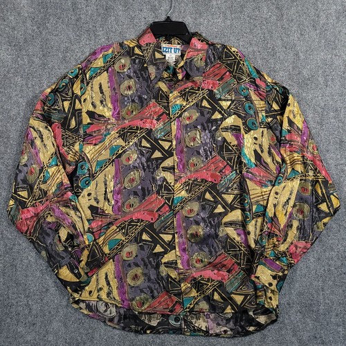 Vintage IZ IT U ? Chemise homme XL manches longues boutonnée géométrique abstraite rayonne