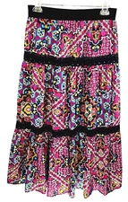 Tiered Paisley Purple Broomstick Skirt S Gold Metallic Boho Gypsy Peasant Eyelet