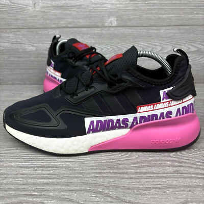 Adidas ZX 2K Womens Size 10 Boost Running Shoe Black Pink Wordmark Heel Stripe