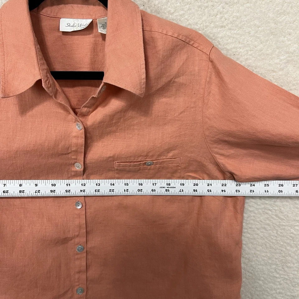 Studio Works Shirt Womens 1X Coral Button Up Long Sleeve 100% Linen  Classic - Image 4 of 4