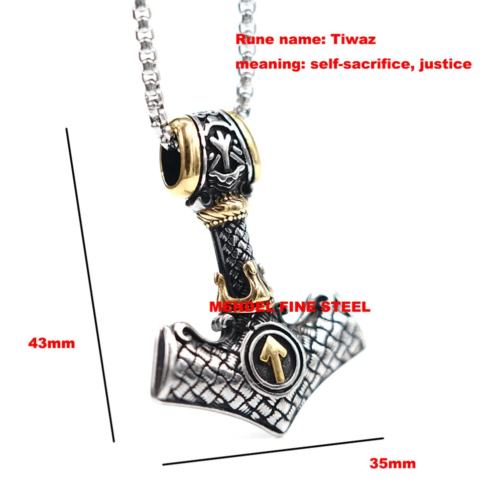 Collar colgante MENDEL para hombre chapado en oro vikingo Thors martillo valknut Mjolnir para hombre Foto 3 de 4