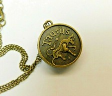 Astrological Zodiac two sided necklaces, Gender neutral, Bronze setting chain