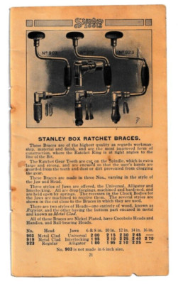 STANLEY TOOLS Box Rachet Braces VICTOR Ratchet Braces 1920's CATALOG Print Ads