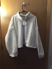 New Anrabess Women’s Cropped Full Zip Up, Fleece, Cuffed Sleeves, Beige - XL