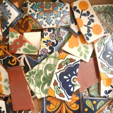 #003) Broken Tiles Mexican Talavera tile for mosaics 5-10-20 pounds 