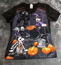 Disney Mickey Minnie Mouse Halloween Women's Size S Medical Scrub Top Pluto