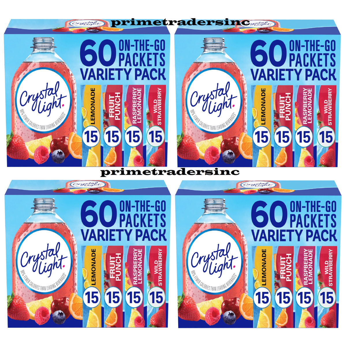 4 Pk Crystal Light Lemonade Fruit Punch Powdered Drink Mix Variety