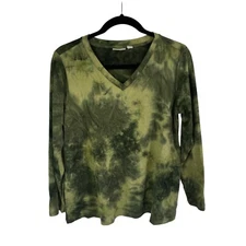 Logo Lounge Women's Top Size Small Green Tie Dye Print Long Sleeves Pockets