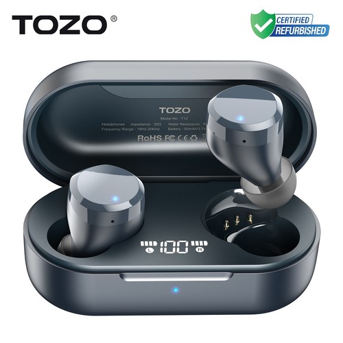 TOZO T12 Wireless Earbuds Bluetooth with LED Display Charger Case, Blue | Refur