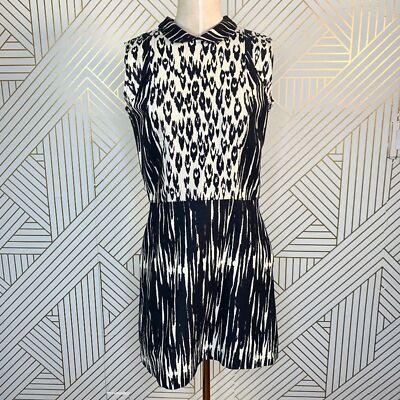 Sea New York Animal Ikat Print Collared Dress Sheath Striped Pockets Size 8