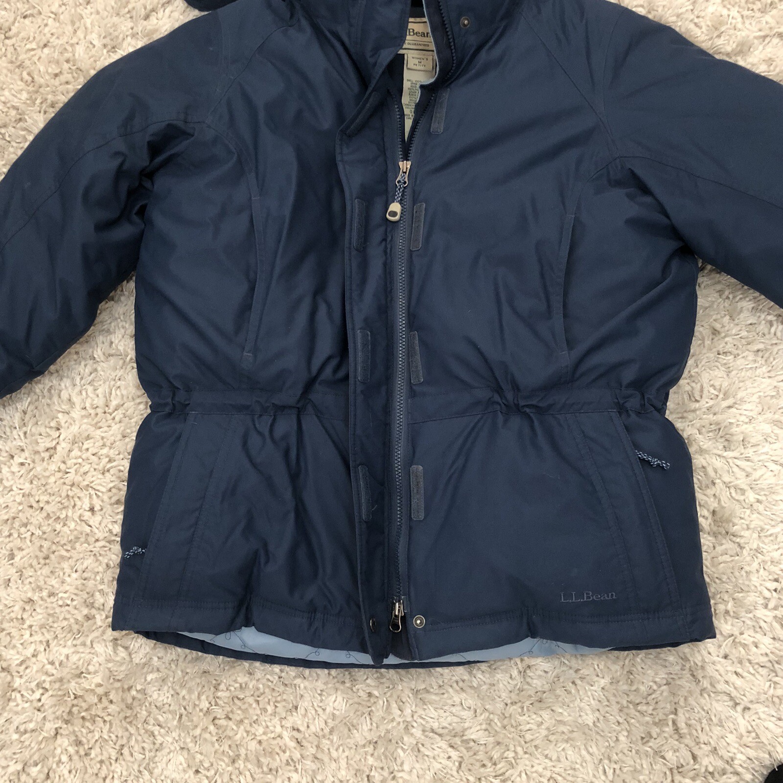 Vintage LL Bean Goose Down Jacket Sz Med Petite MP Blue Removable Hood