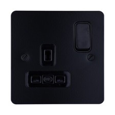 MK Black Metal Socket Switched 1 Gang Flat Plate Edge 13A DP Modern K14357BLKB