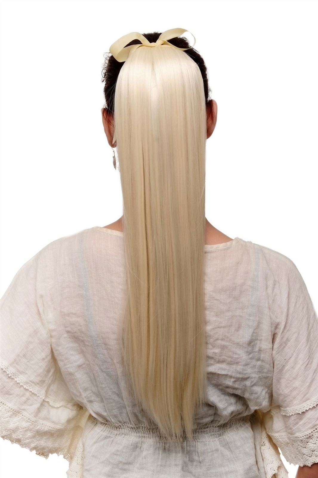 Hairpiece Ponytail Comb Band Light Blonde Platinum Blonde Straight Long 60Cm