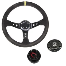 CJ Classics Steering Wheel 14" 6-Bolt Sport Suede Black Kit With Black Spokes...