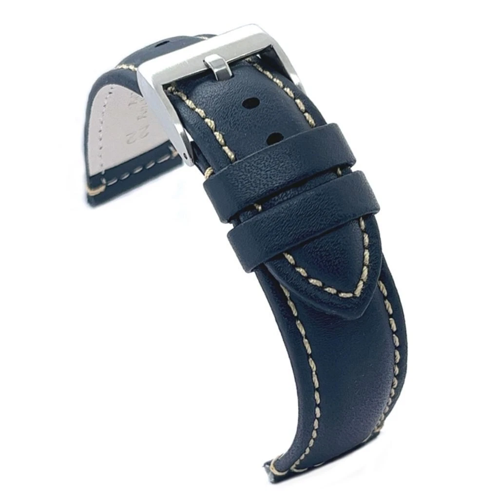 diloy Cinturino orologio tessuto jeans denim sfrangiato fodera pelle piatto sportivo – Misure 18mm 20mm 22mm 24mm 390 Blu 18mm
