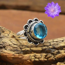 Blue Topaz Gemstone 925 Sterling Silver Ring Handmade Jewelry Ring For Gift