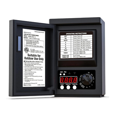 120W Outdoor Low Voltage Transformer with Timer & Photo Eye Sensor