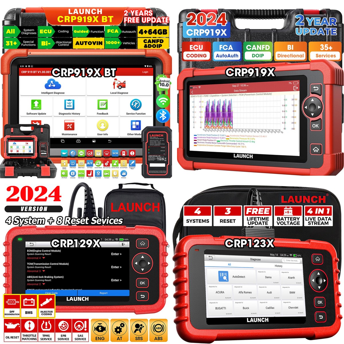 Dispositivo de diagnóstico Launch X431 CRP919X BT AUTOMÓVIL OBD2 TODO EL SISTEMA CRP919X CRP129X CRP123