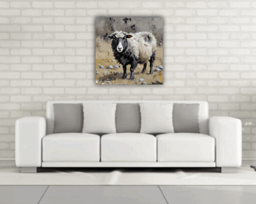 Niedliche schwarze Gesichtsschafe moderne lebendige Leinwand Wandkunst gerahmt bereit zum Aufhängen - Bild 6 von 8