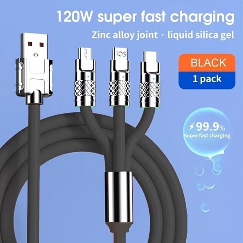 3 in 1 Heavy Duty Braided Long USB Fast Charger Cable Lead For iPhone Samsung - Picture 16 of 20