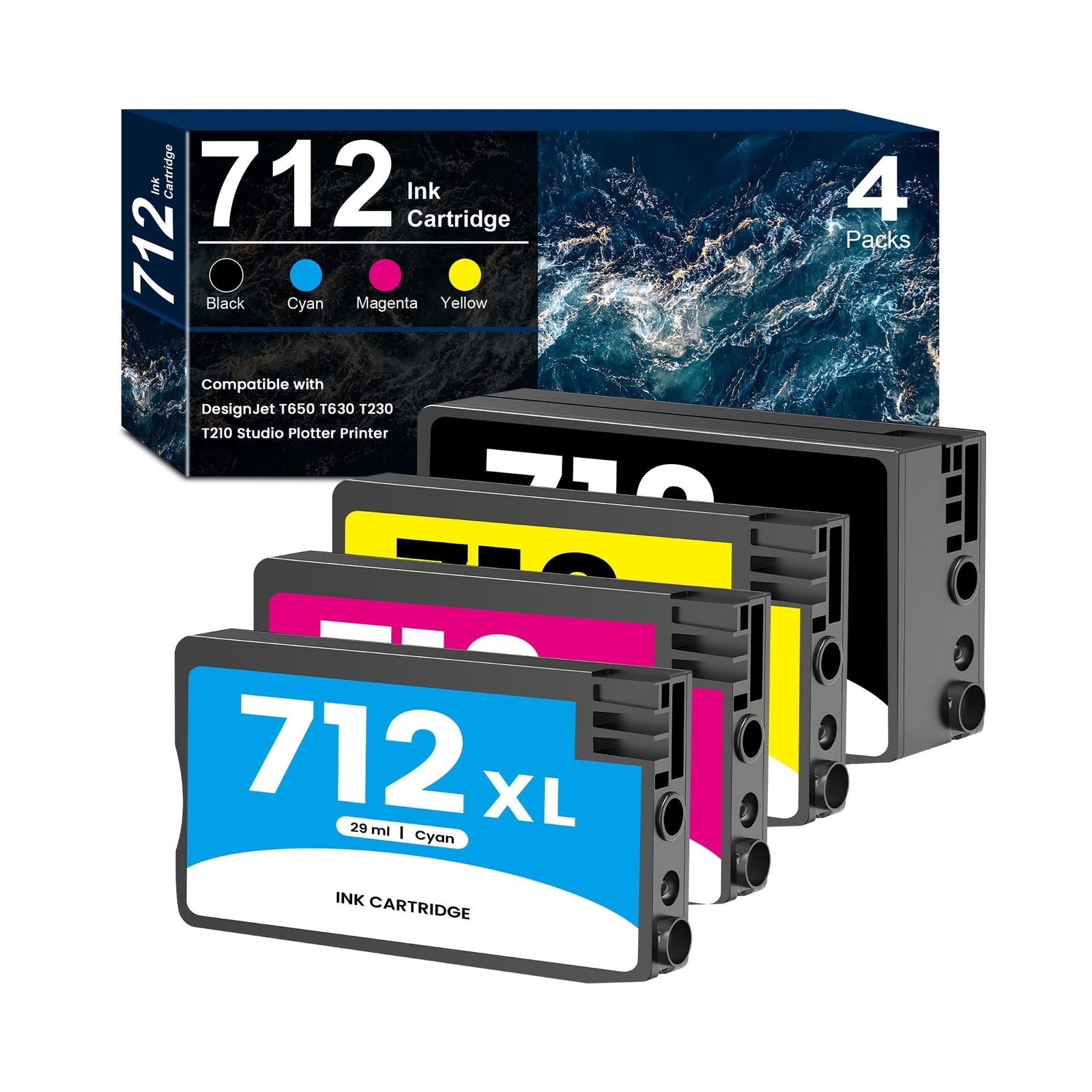 712 Ink Cartridge Replacement for 712 XL 712XL 3ED71A 3ED69A 3ED68A ...