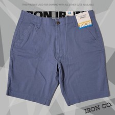 New NWT IRON CO. Men's Stretch Waist Flat Front Shorts Chambray Blue I435801