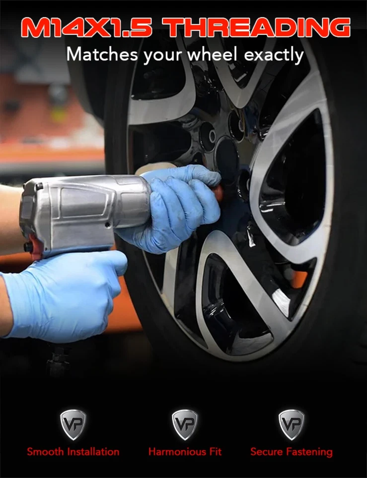 4 14x1.5 28mm Black Wheel Locks 2 Keys for Volkswagen Aftermarket Custom Wheels - Image 4 of 4