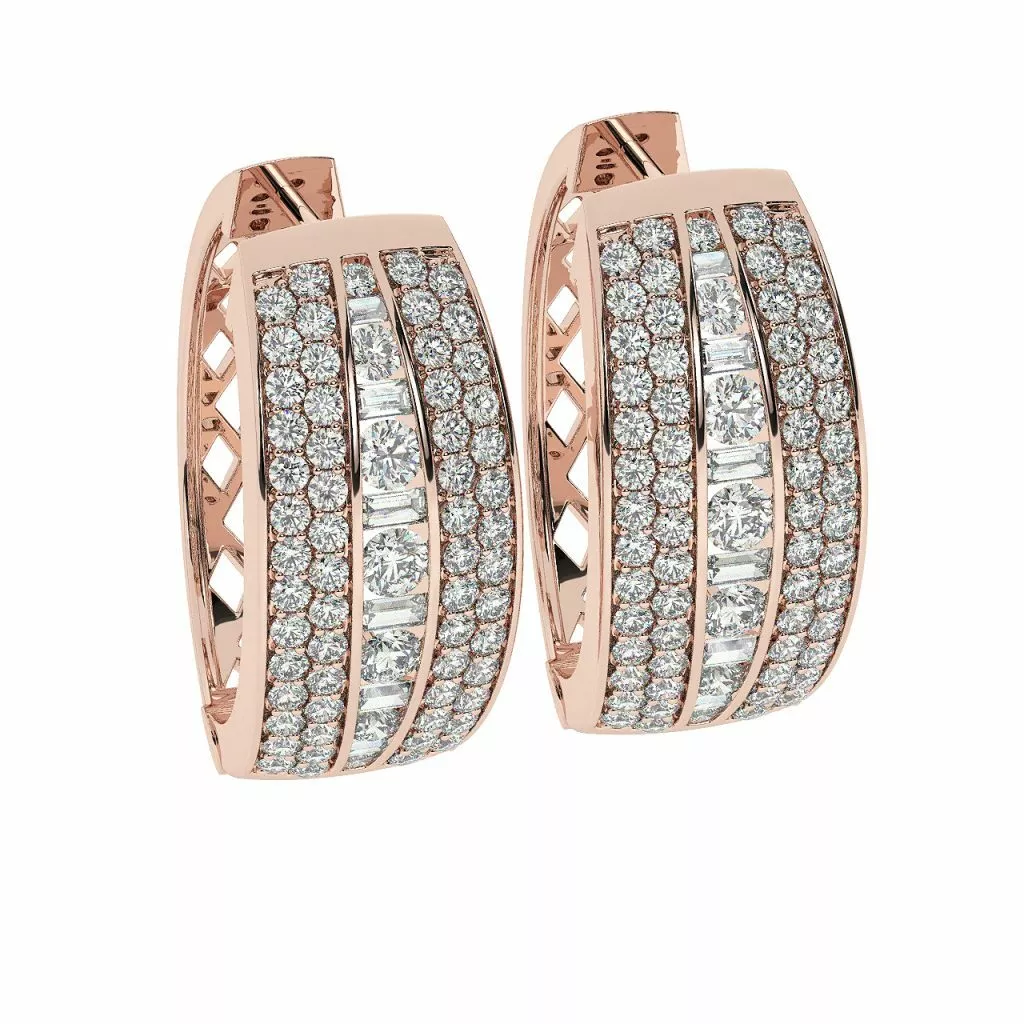1 Carat 100 Natural Round Baguette Cut Diamond Hoop Earrings in