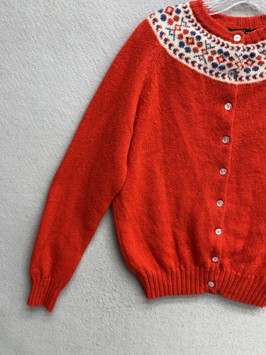 Vintage Red Fair Isle Shetland Wool Yoke Cardigan Made In Scotland Size Medium, Size M, $37.99 - Photo 3