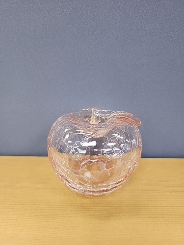 Blenko Crackle Pink Apple Art Glass Figurine Paperweight Glass Decor 3”T 3”W Vtg - Picture 5 of 10