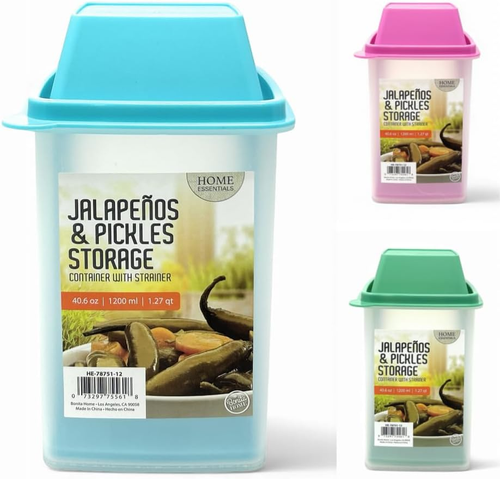 Pickle Container with Strainer, Cucumber Jalapeno Olive Keeper with Strainer for - Picture 1 of 8